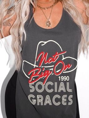 Pebby Forevee Not Big On Social Graces 1990 Graphic Tank Top - Charcoal